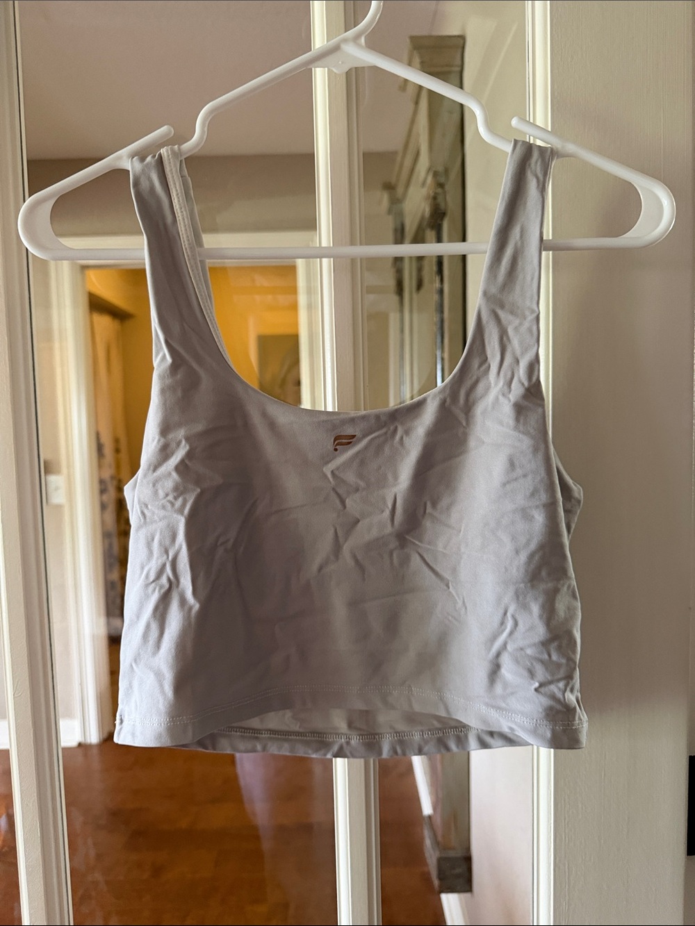 Fabletics Light Gray Scoop-Neck Cropped Sports Tank Built in Bra